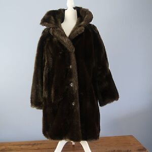 ROYAL MINKE BY HILLMOOR VINTAGE 50'S/60'S BROWN MIDI FAUX FUR COAT SIZE MEDIUM